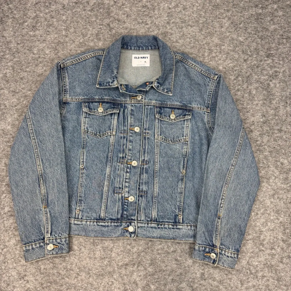 Old Navy Womens Denim Trucker Jean Jacket Blue Classic‎ Relaxed Fit Size Large